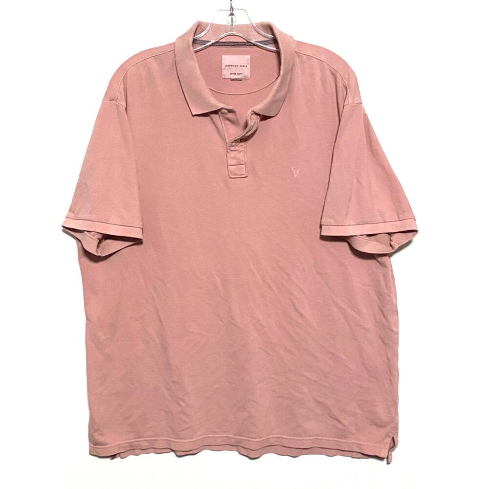American Eagle Logo Pink Super Soft Polo Shirt Mens XL Preppy Classic Minimalist